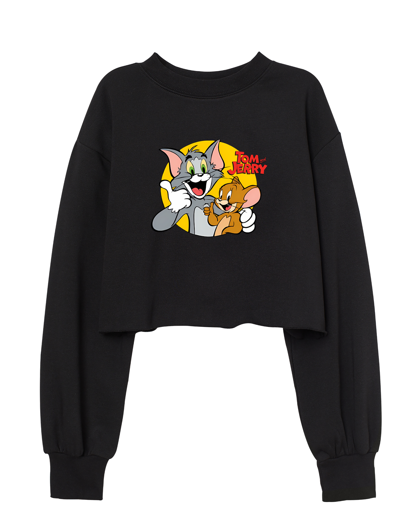 Tom and Jerry Cartoon Crop Hoodie - Classic Animation Sweatshirt for Women