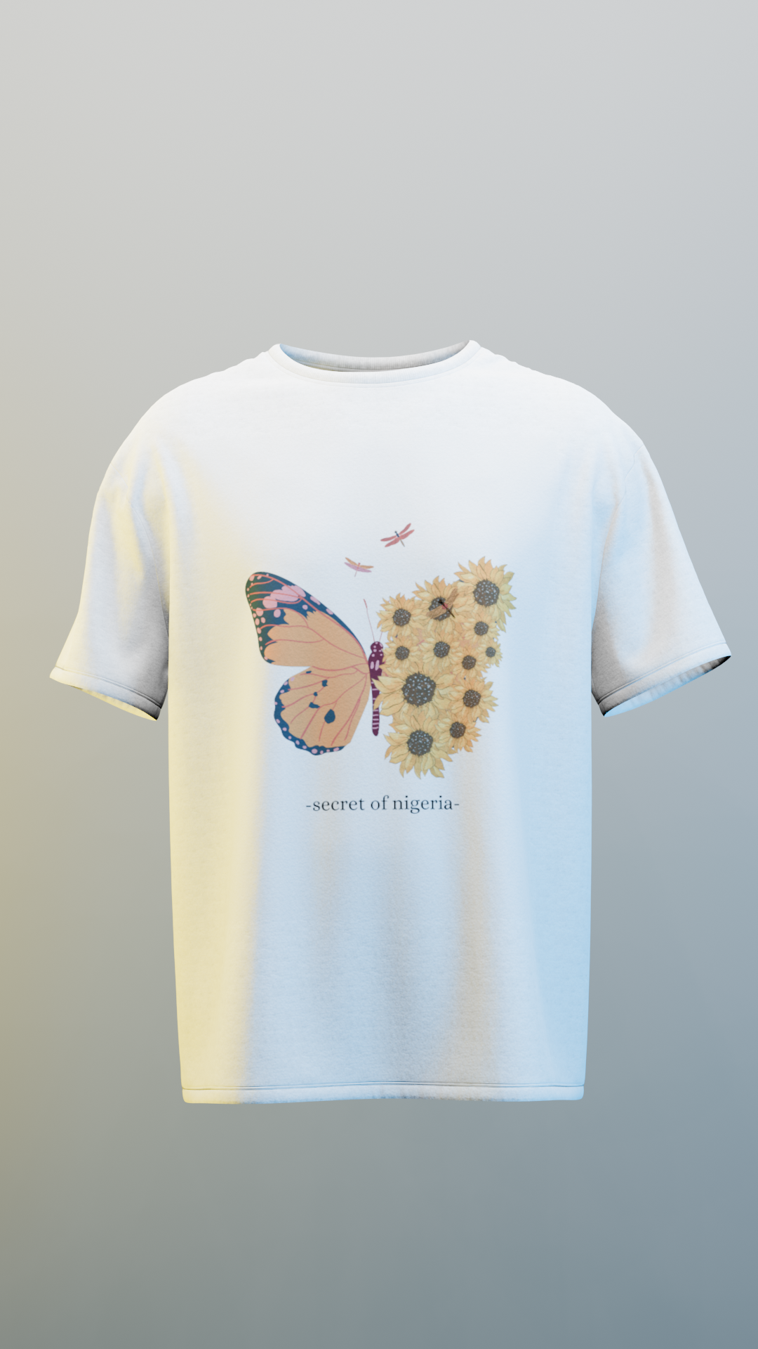 Secret of Nigeria Butterfly Sunflower White T-Shirt