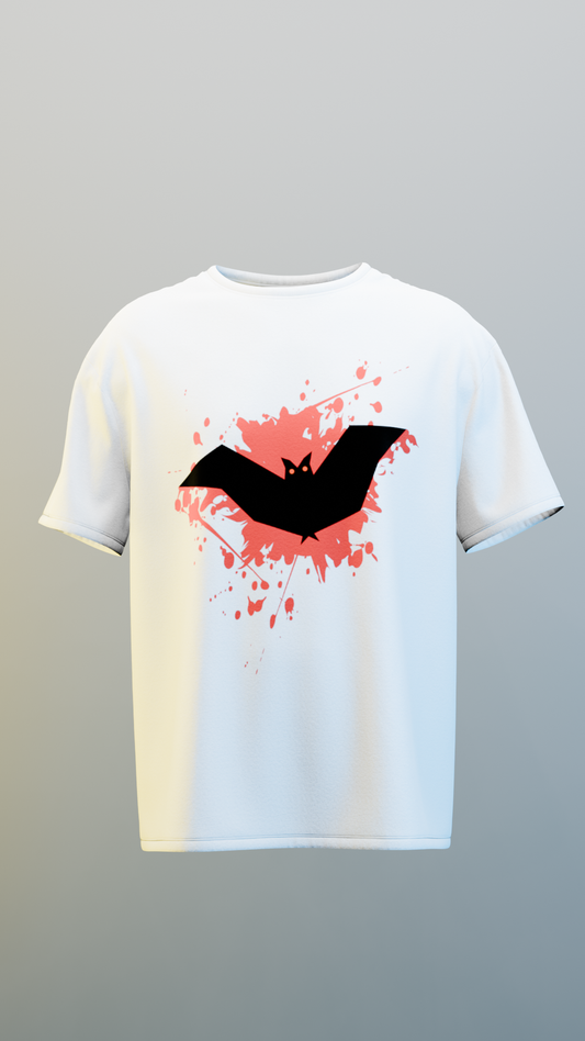 Spooky Bat Splatter White Regular Fit T-Shirt