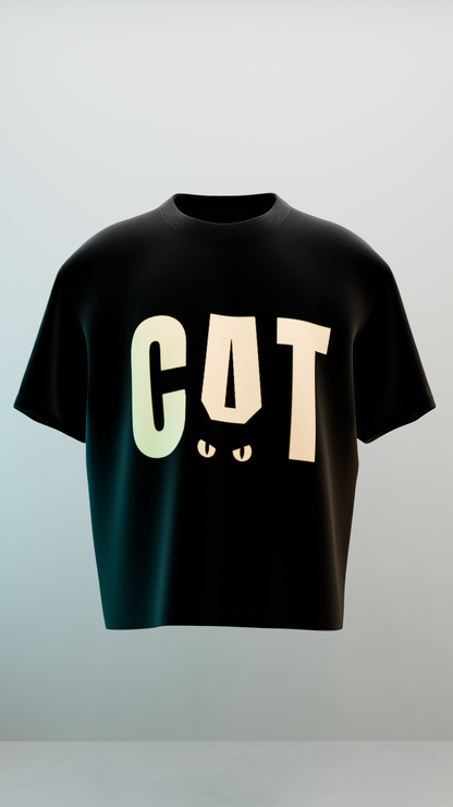 Minimalist Black Cat Oversized T-Shirt (Unisex)