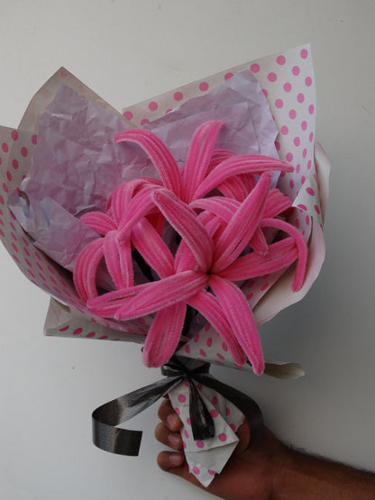 Blooming Bliss Pink Chenille Flower Bouquet | Medium size