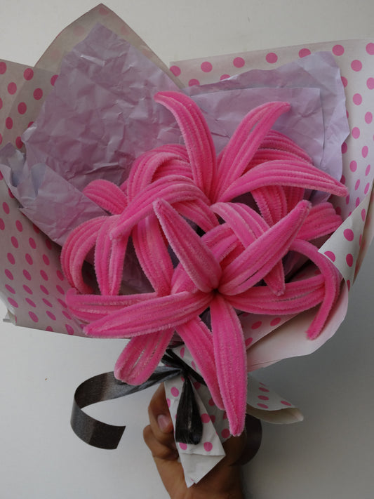 Blooming Bliss Pink Chenille Flower Bouquet | Medium size