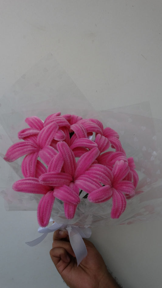 Blooming Bliss Pink Chenille Flower Bouquet | Small size | 10