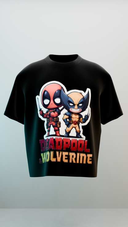 Deadpool and Wolverine - Cute and Cool  Regular Fit Black and White T-shirt