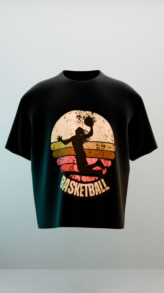 Black Basketball Player Silhouette Oversized T-Shirt (Unisex)