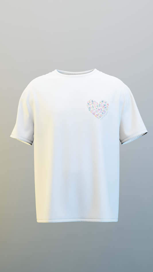 White Unisex T-Shirt with Pastel Typography Heart