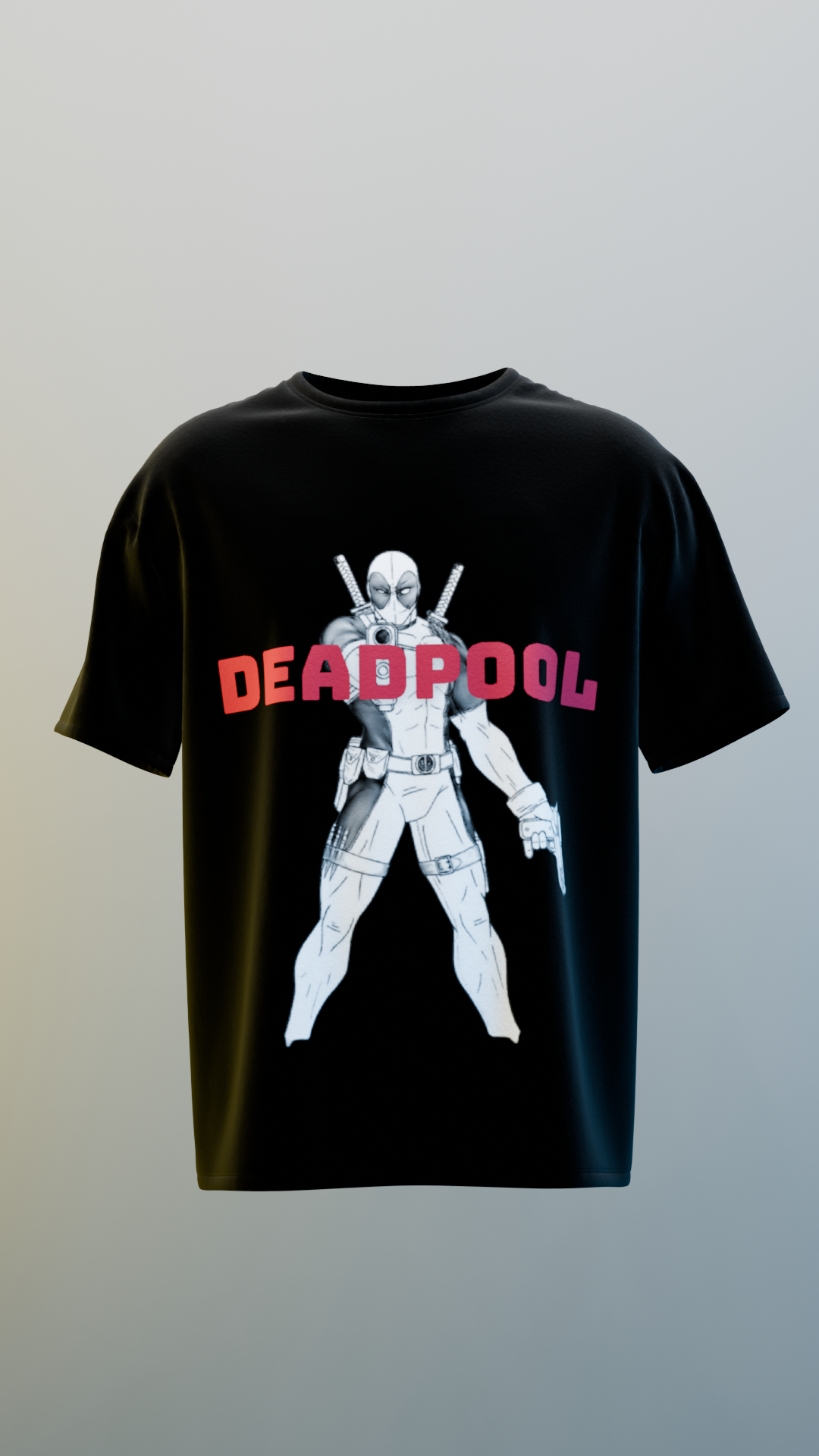 Deadpool Classic Stance Monochrome Graphic Black and White T-shirt