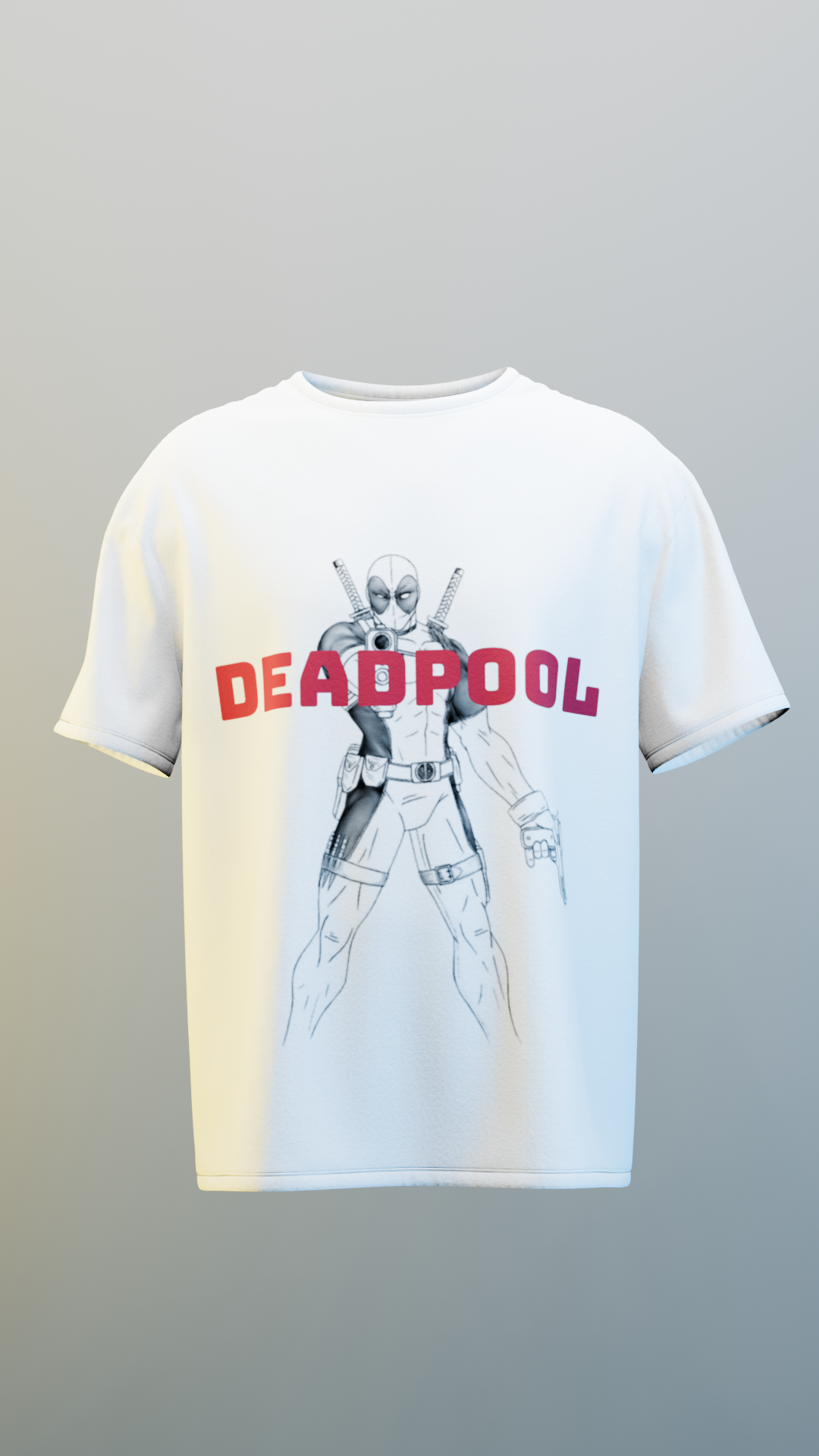 Deadpool Classic Stance Monochrome Graphic Black and White T-shirt