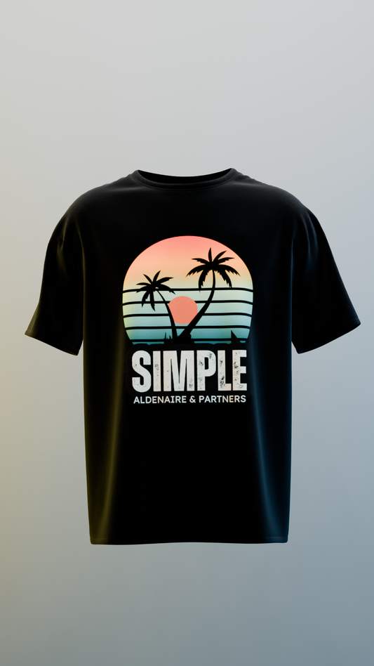 Retro Sunset Paradise 'SIMPLE' Graphic Black Tee