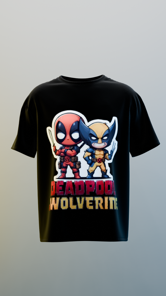 Deadpool and Wolverine - Cute and Cool  Regular Fit Black and White T-shirt