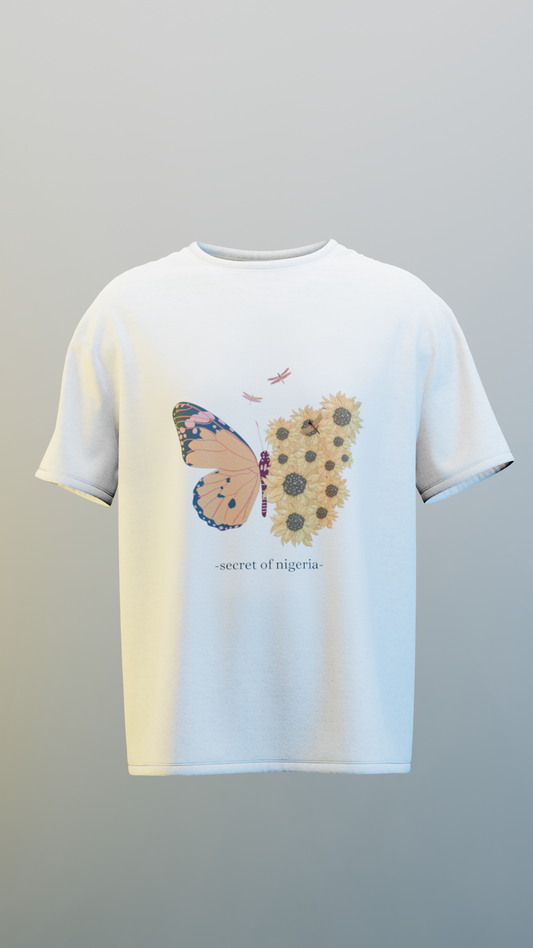 Secret of Nigeria Butterfly Sunflower White T-Shirt