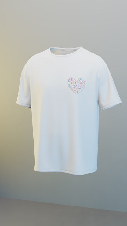 White Unisex T-Shirt with Pastel Typography Heart