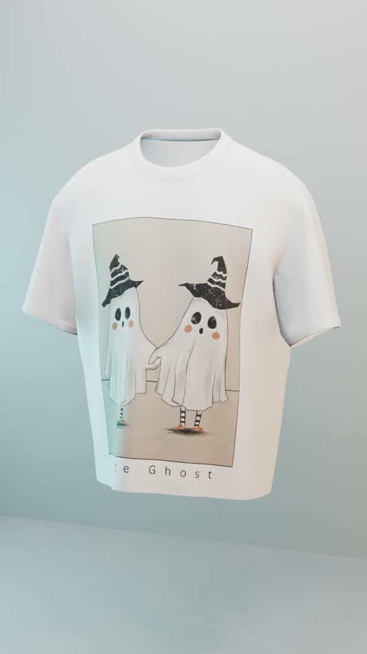 Boo! Happy Haunting Ghost White Oversized T-Shirt (Unisex)