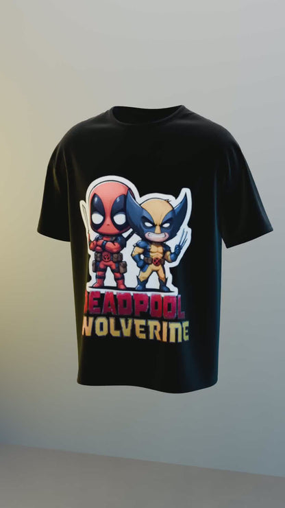 Deadpool and Wolverine - Cute and Cool  Regular Fit Black and White T-shirt