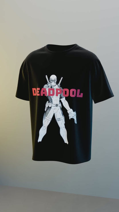 Deadpool Classic Stance Monochrome Graphic Black and White T-shirt