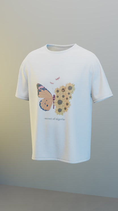 Secret of Nigeria Butterfly Sunflower White T-Shirt