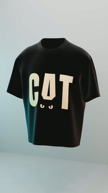 Minimalist Black Cat Oversized T-Shirt (Unisex)