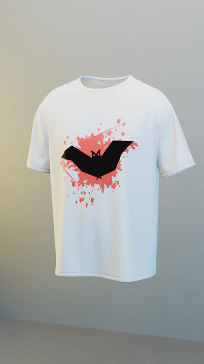 Spooky Bat Splatter White Regular Fit T-Shirt