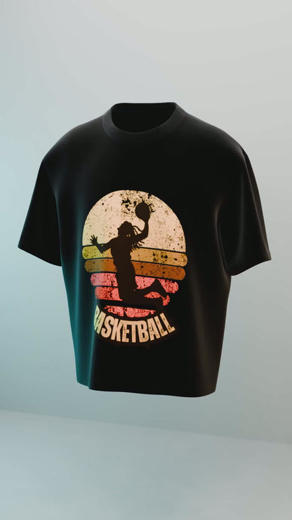 Black Basketball Player Silhouette Oversized T-Shirt (Unisex)