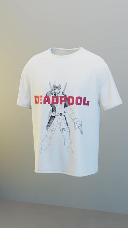 Deadpool Classic Stance Monochrome Graphic Black and White T-shirt